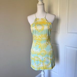Zara yellow and green satin mini dress size medium